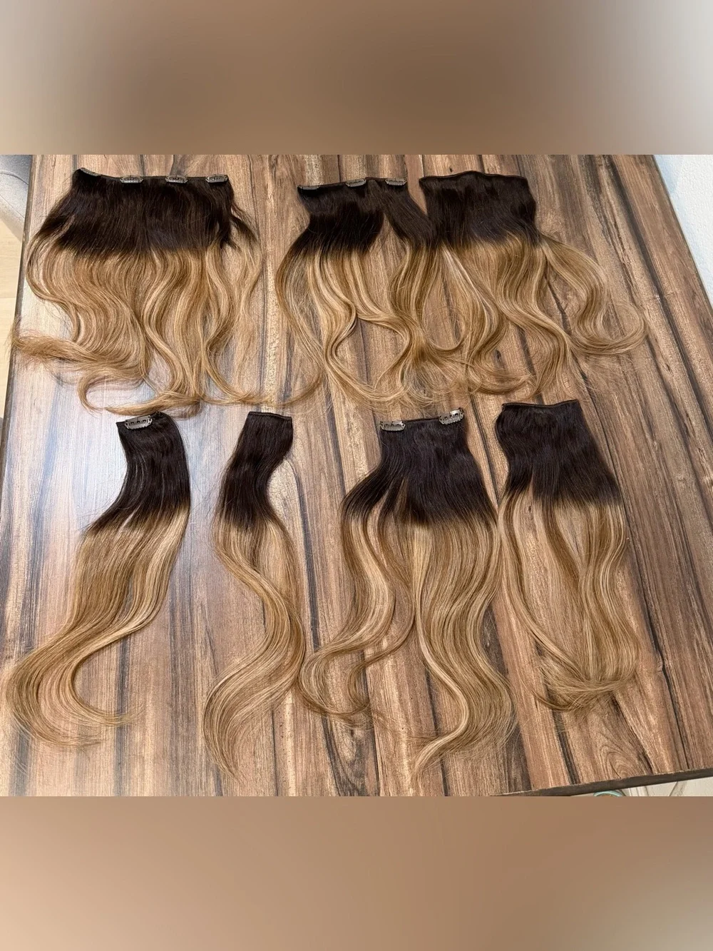 Laa Voo Clip-In Wavy 100% Human Hair blond Brown balayage 15-17 inch 7 Piece